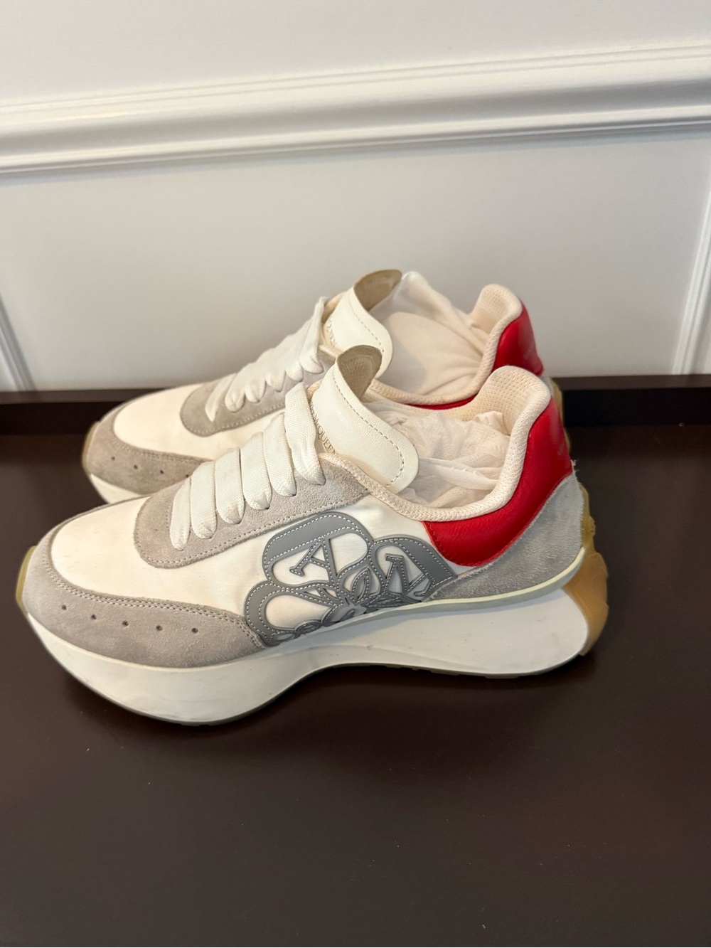 Alexander McQueen Runner Sneakers Grey White Red | $650 Retail